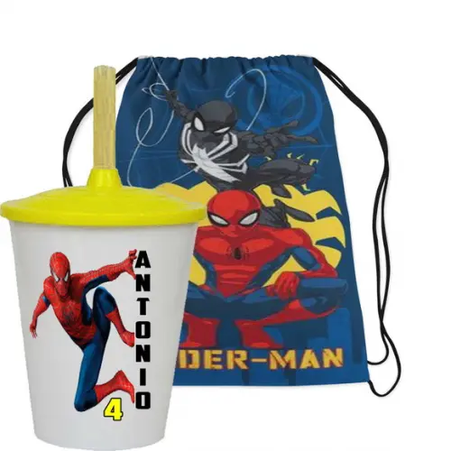 Mochilinha e Copo Twister para Lembrancinhas do Homem Aranha