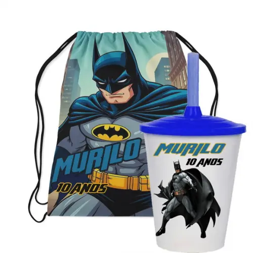 Mochilinha e Copo Twister Personalizado do Batman