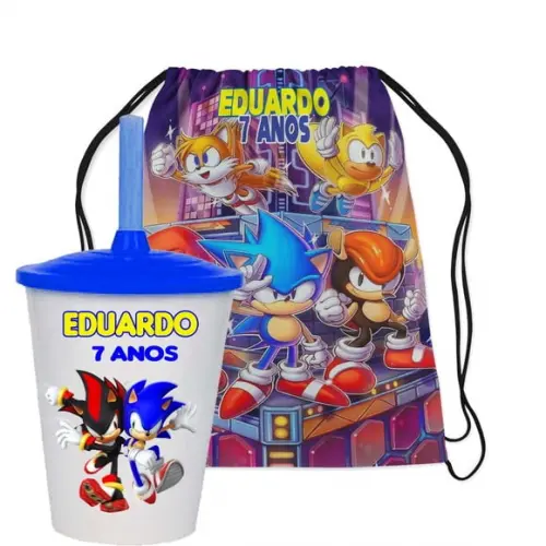 Mochilinha e Copo Twister Sonic