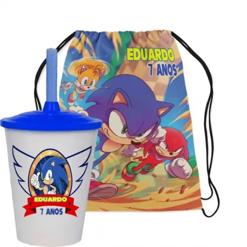 Mochilinha e Copo Twister Sonic