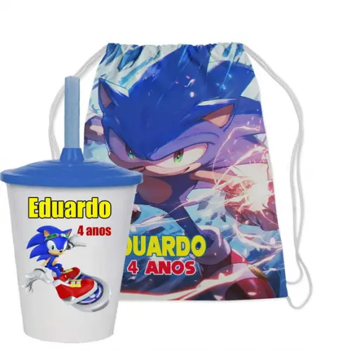 Mochilinha e Copo Twister Sonic