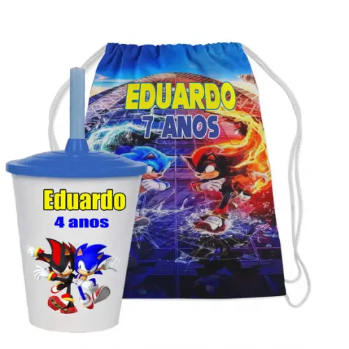 Mochilinha e Copo Twister Sonic