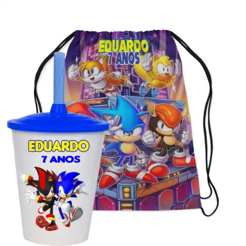 Mochilinha e Copo Twister Sonic