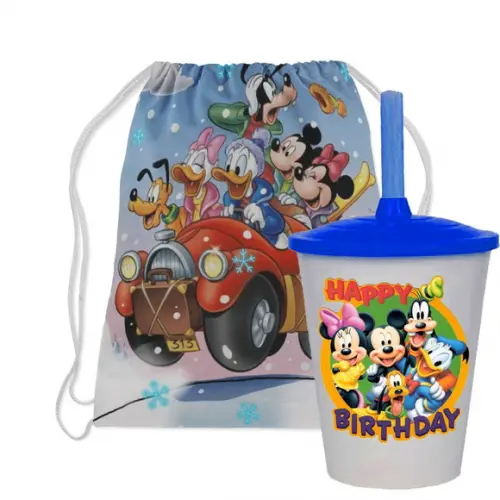 Mochilinha e Copo Twister Turma do Mickey Mouse Disney