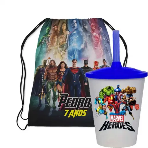 Mochilinha e Copo Twister Super Heróis Marvel