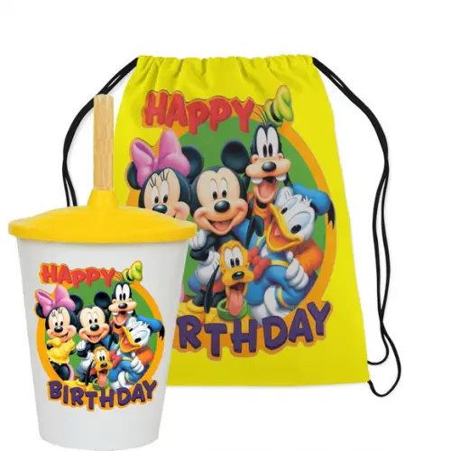 Mochilinha e Copo Twister Turma do Mickey Mouse Disney