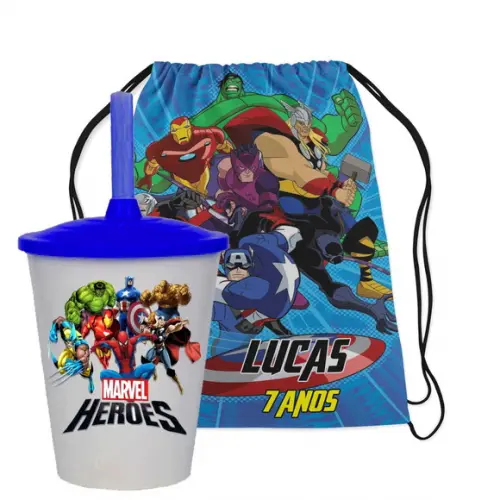 Mochilinha e Copo Twister Vingadores da Marvel