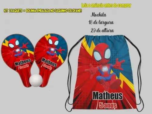 Mochilinha e Raquete Ping Pong do Homem Aranha Baby