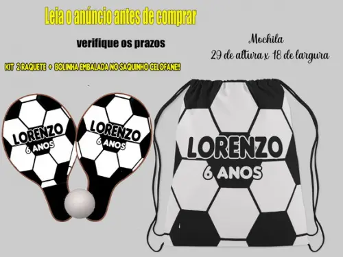 Mochilinha e Raquete Ping Pong Futebol