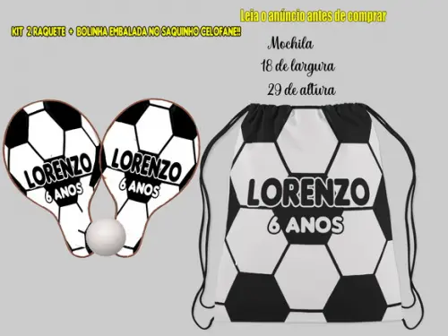 Mochilinha e Raquete Ping Pong Futebol
