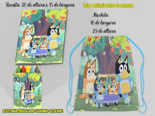 Mochilinha e Revista de Colorir lembrancinhas  Bluey e Bingo