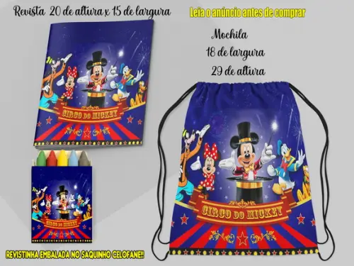 Mochilinha e Revista de Colorir Circo do Mickey Magico