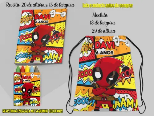 Mochilinha e Revista de Colorir com Giz de Cera Deadpool