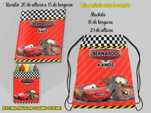 Mochilinha e Revista de Colorir  lembrancinhas  Carros Disney