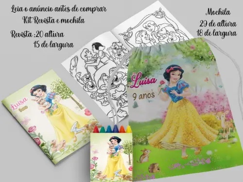 Mochilinha e Revista de Colorir da Branca de Neve