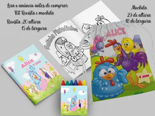 Mochilinha e Revista de Colorir da Galinha Pintadinha