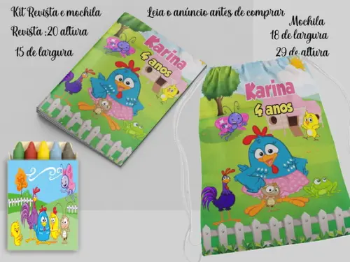 Mochilinha e Revista de Colorir da Galinha Pintadinha