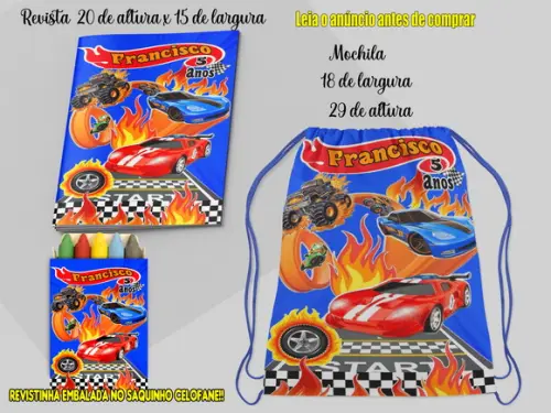 Mochilinha e Revista de Colorir da Hot Wheels