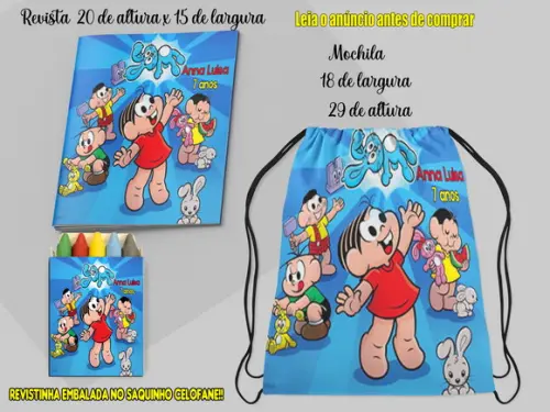 Mochilinha e Revista de Colorir da Turma da Monica
