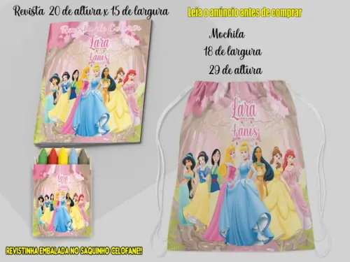 Mochilinha e Revista de Colorir das Princesas Disney
