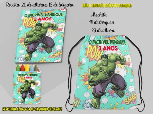 Mochilinha e Revista de Colorir do Incrivel Hulk