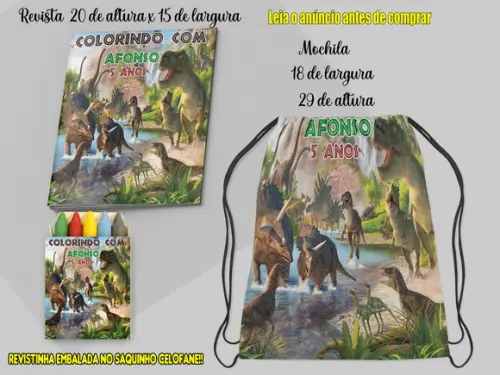 Mochilinha e Revista de Colorir dos Dinossauros