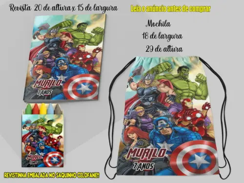 Mochilinha e Revista de Colorir dos Vingadores da Marvel