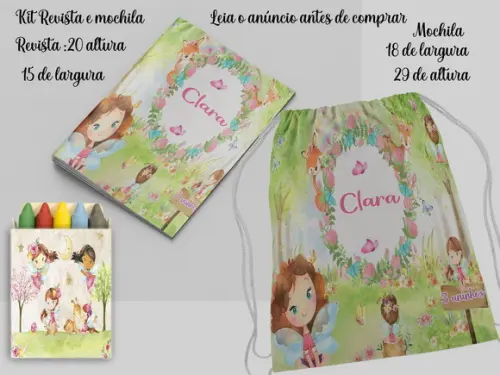 Mochilinha e Revista de Colorir Jardim das Fadas