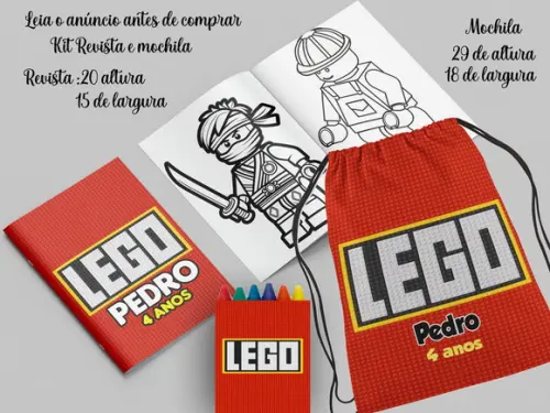 Mochilinha e Revista de Colorir Lego