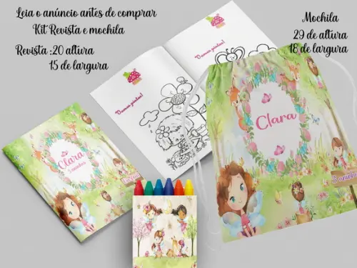 Mochilinha e Revista de Colorir Jardim das Fadas
