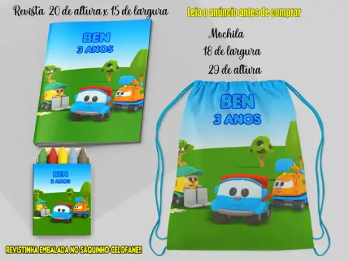 Mochilinha e Revista de Colorir Léo o Caminhão