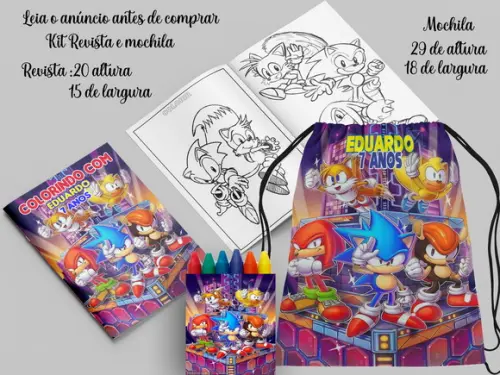 Mochilinha e Revistinha com Giz de Cera do Sonic