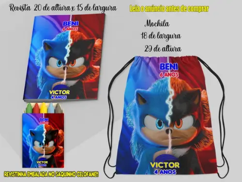Mochilinha e Revistinha com Giz de Cera do Sonic