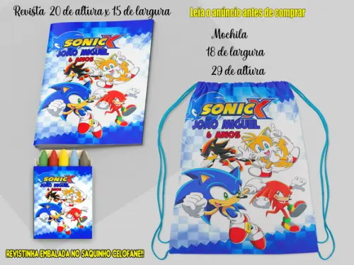 Mochilinha e Revistinha com Giz de Cera do Sonic