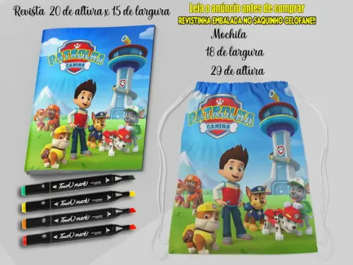 Mochilinha e Revista de Colorir+canetinhas Patrulha Canina