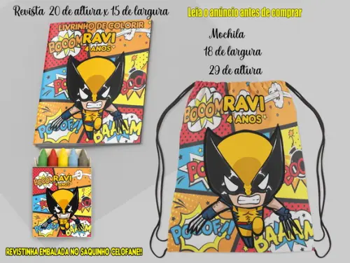 Mochilinha e Revista Decolorir do Wolverine Baby Cute