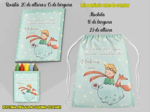Mochilinha e Revistnha com Giz de Cera Pequeno Principe