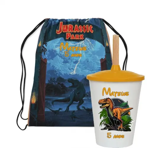 Mochilinha Personalizada + Copo Twister Jurassic Park
