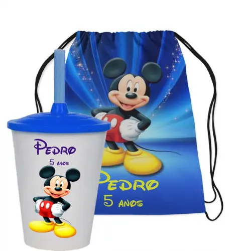 Mochilinha Personalizada + Copo Twister Mickey Mouse