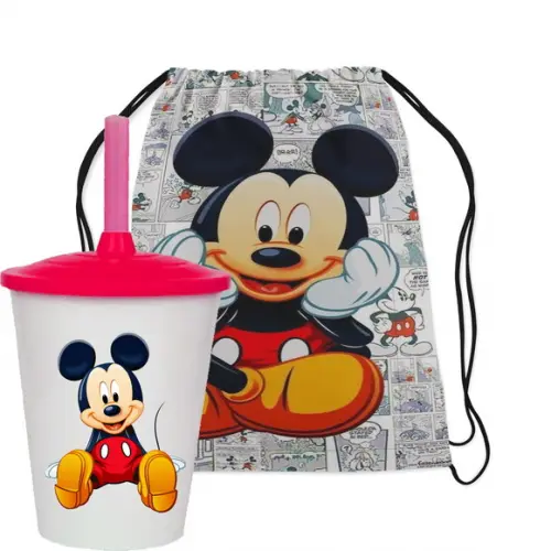 Mochilinha Personalizada + Copo Twister Mickey Mouse