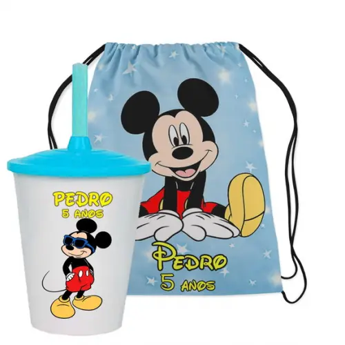 Mochilinha Personalizada + Copo Twister Mickey Mouse