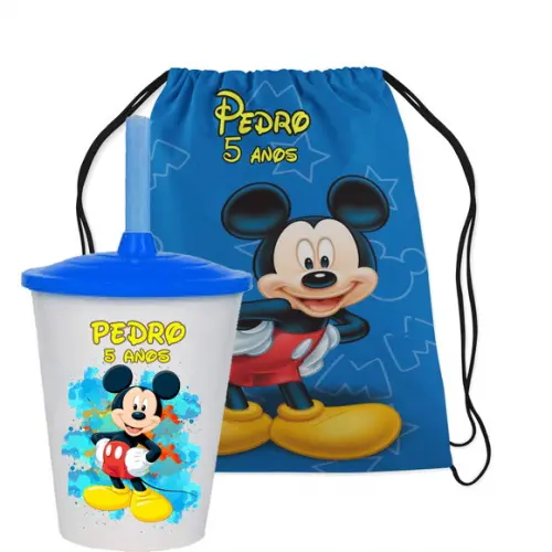 Mochilinha Personalizada + Copo Twister Mickey Mouse