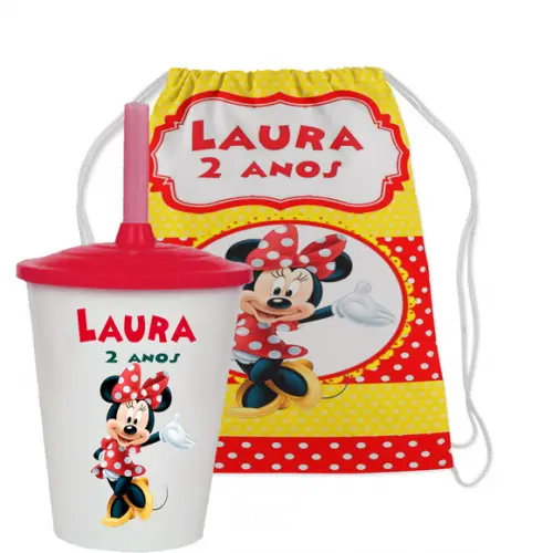 Mochilinha Personalizada com Copo Twister da Minnie