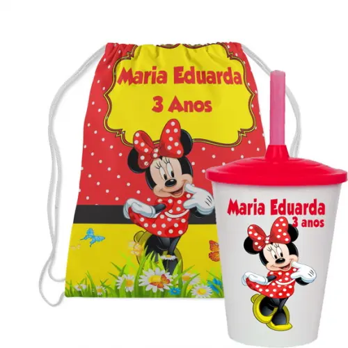 Mochilinha Personalizada com Copo Twister da Minnie