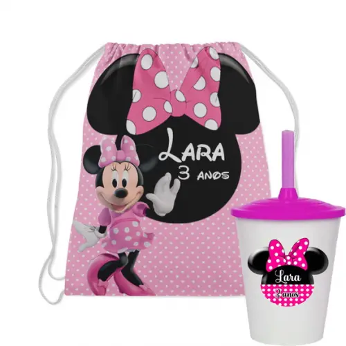 Mochilinha Personalizada com Copo Twister da Minnie