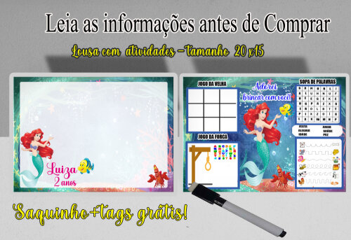 Lousa Magica com canetinha lembrancinhas da Sereia Ariel