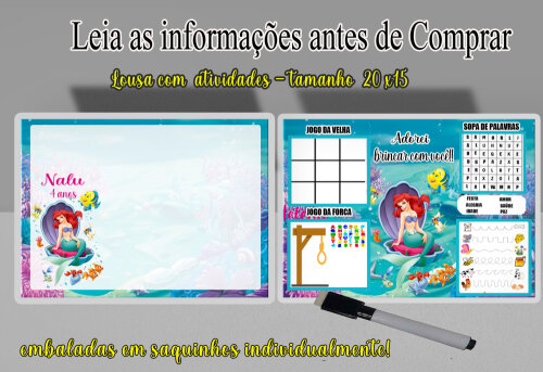 Lousa Magica com canetinha lembrancinhas da Sereia Ariel