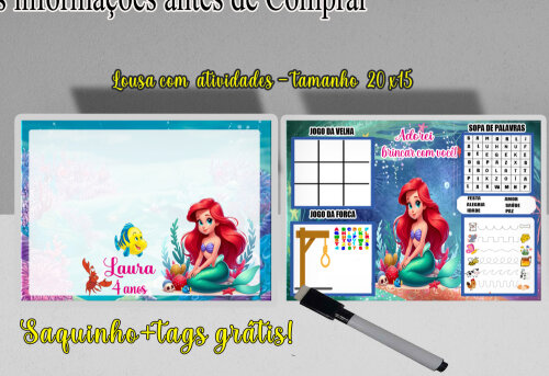 Lousa Magica com canetinha lembrancinhas da Sereia Ariel