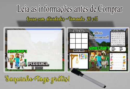 Lousa Magica com canetinha lembrancinhas do Minecraft