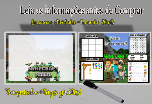Lousa Magica com canetinha lembrancinhas do Minecraft